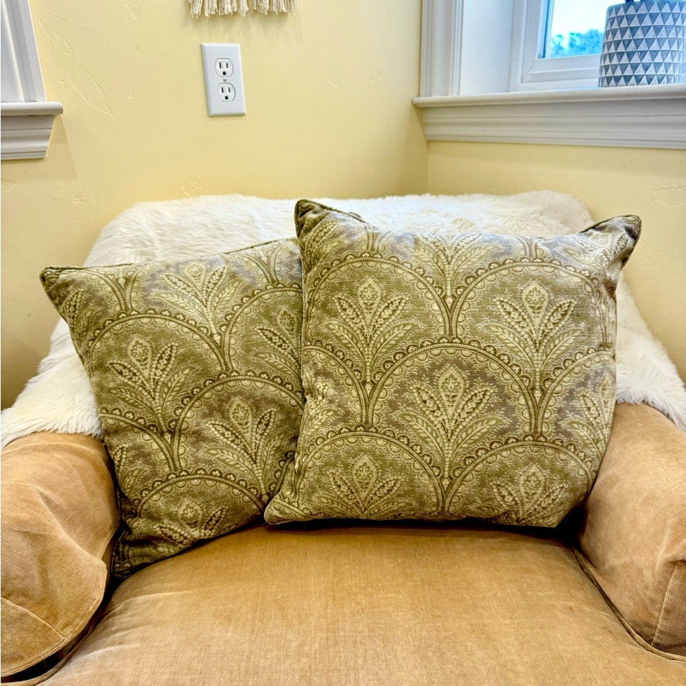 Pottery Barn Paisley Suede like Throw Pillows & Cases (Two) - Sage/Greens in EUC